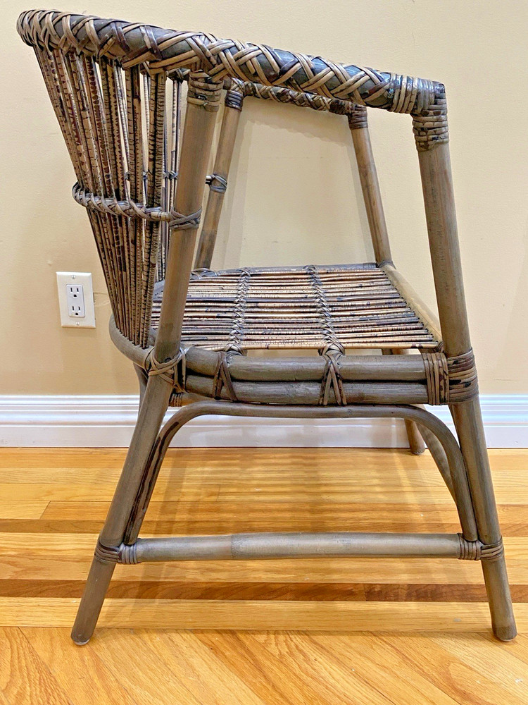 Vintage Rattan/Bamboo Barrel Back Chair with Solid Seat