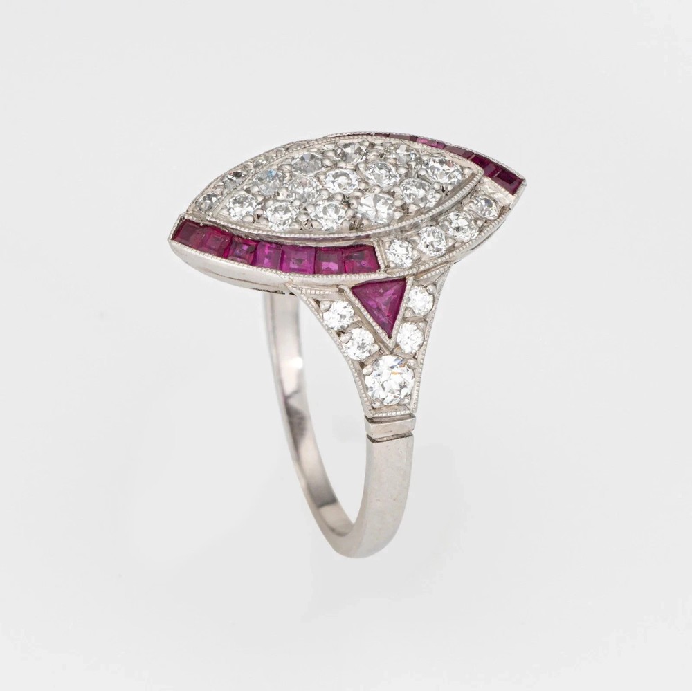 2Ct Art Deco Style Lab Created Diamond & Ruby 14k White Gold FN Engagement Ring