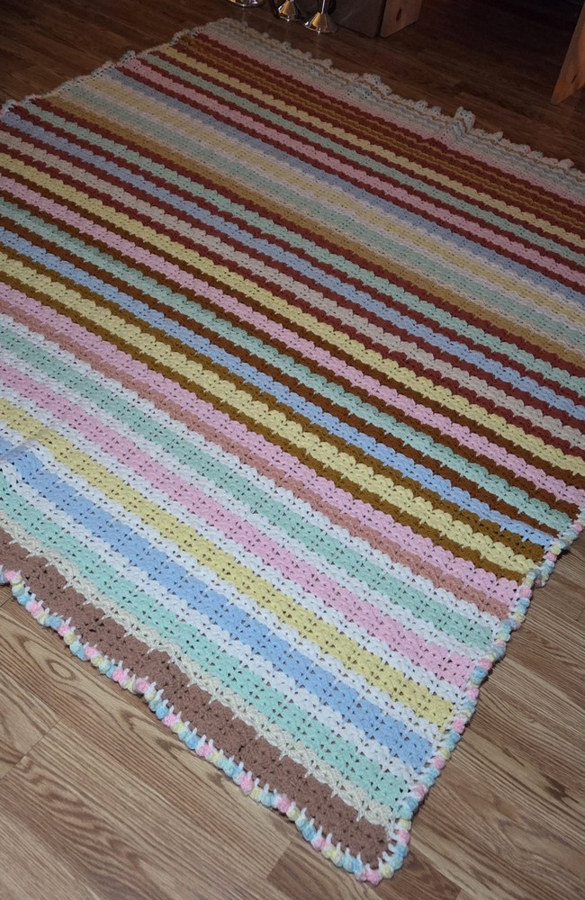 Handmade Afghan Blanket Vtg,, Pastel 64 X 73