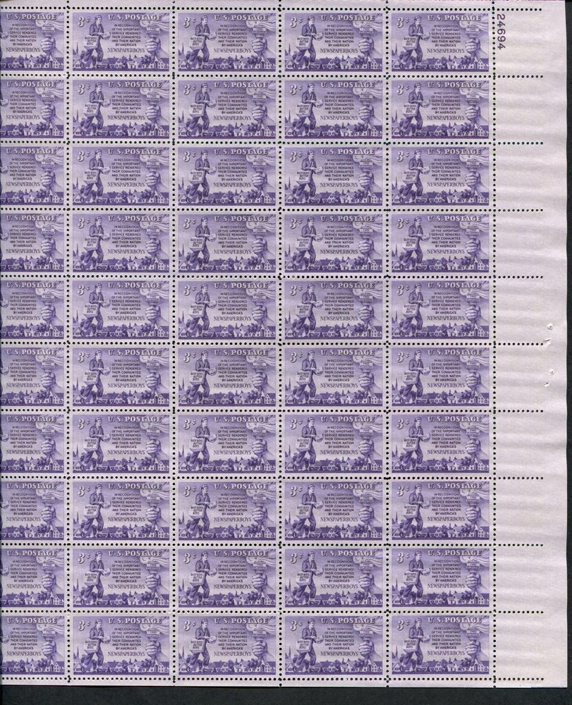 US Sheet MNH #1015. 3c Newspaper Boys   ,1015