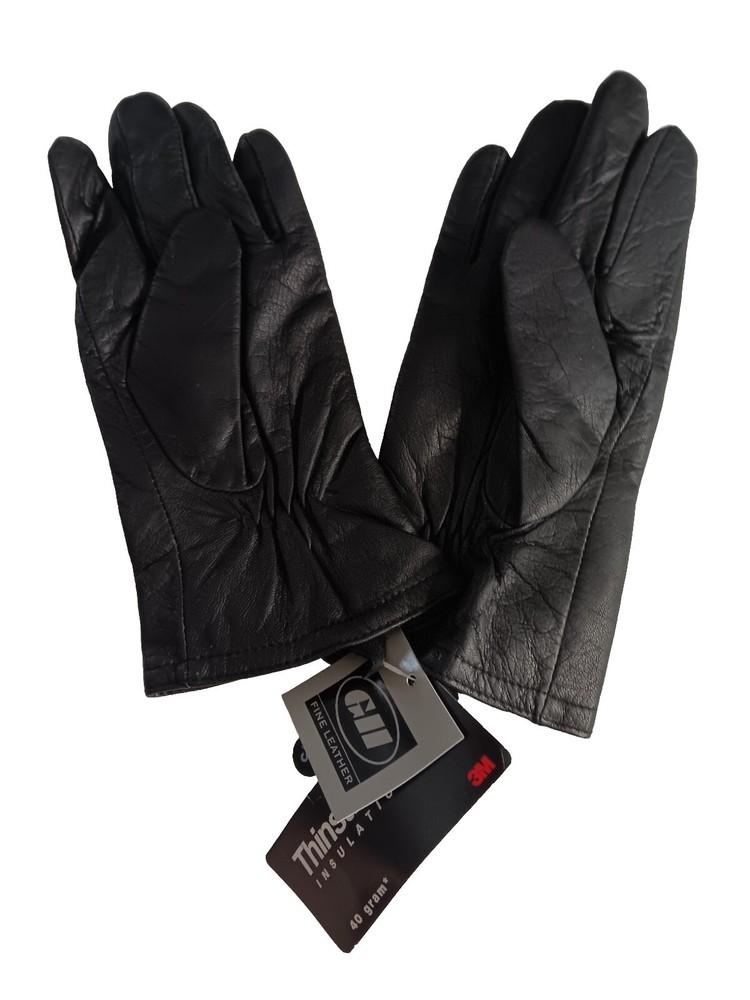 Women's Thinsulate Leather Small Black Gloves
