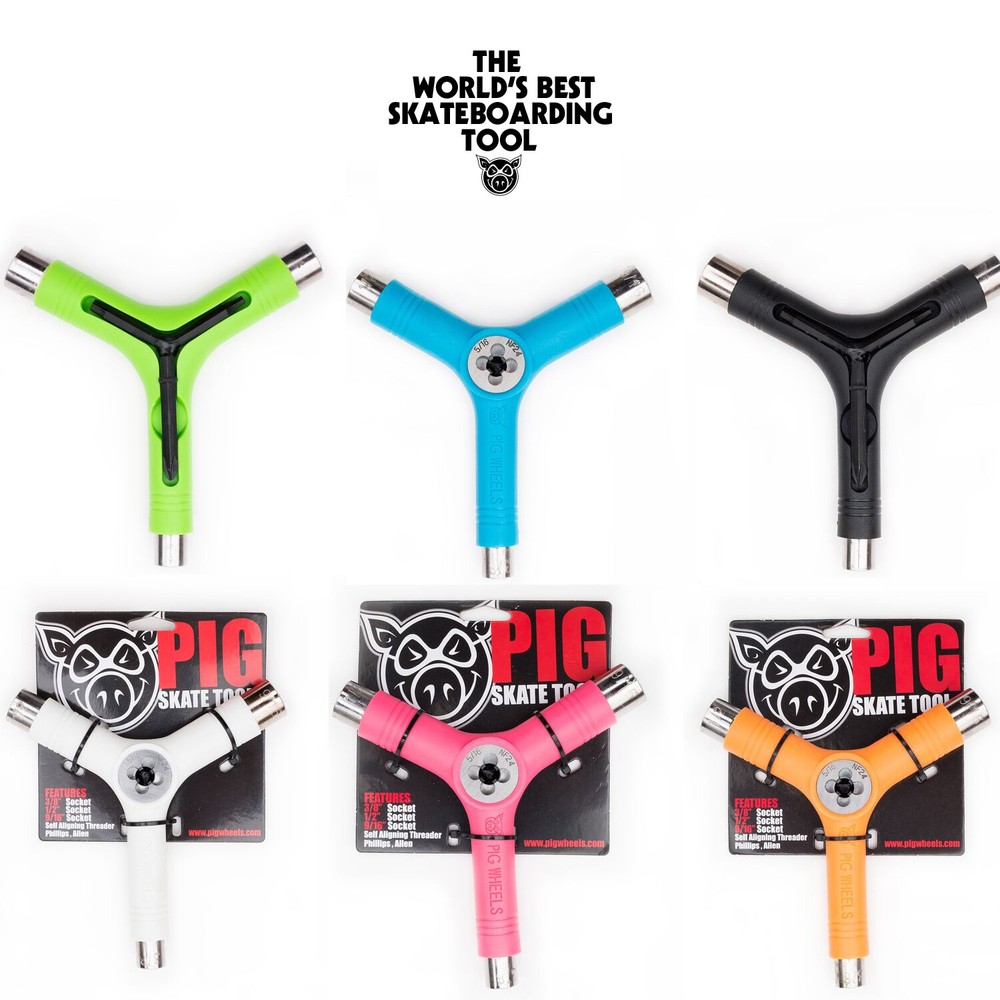 Pig Skateboard Tool Tri Socket Threader Skate Tool, 8 Tools in One, Choose Color