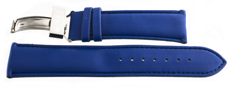 King Master 24mm Blue Leather Silver Buckle Watch Band Strap