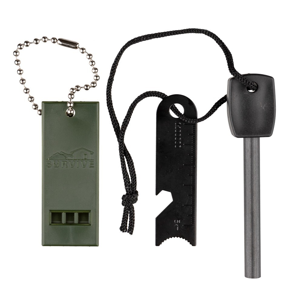 3PC Survival Tool Kit | Fire Starter Magnesium Flint Striker, Ferro Rod, Whistle