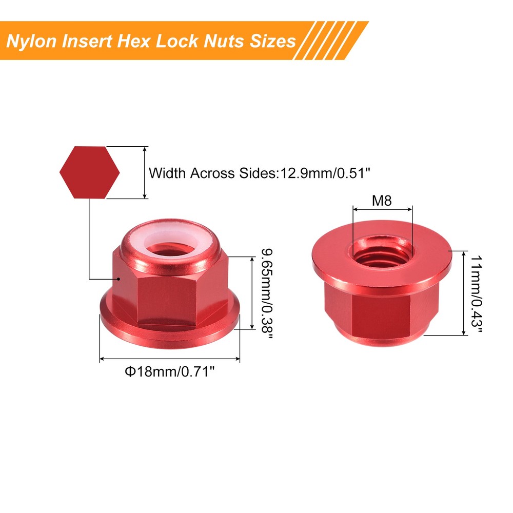 Nylon Insert Hex Lock Nuts, 8pcs - M8x1.25mm Self-Locking Nut(Claret)