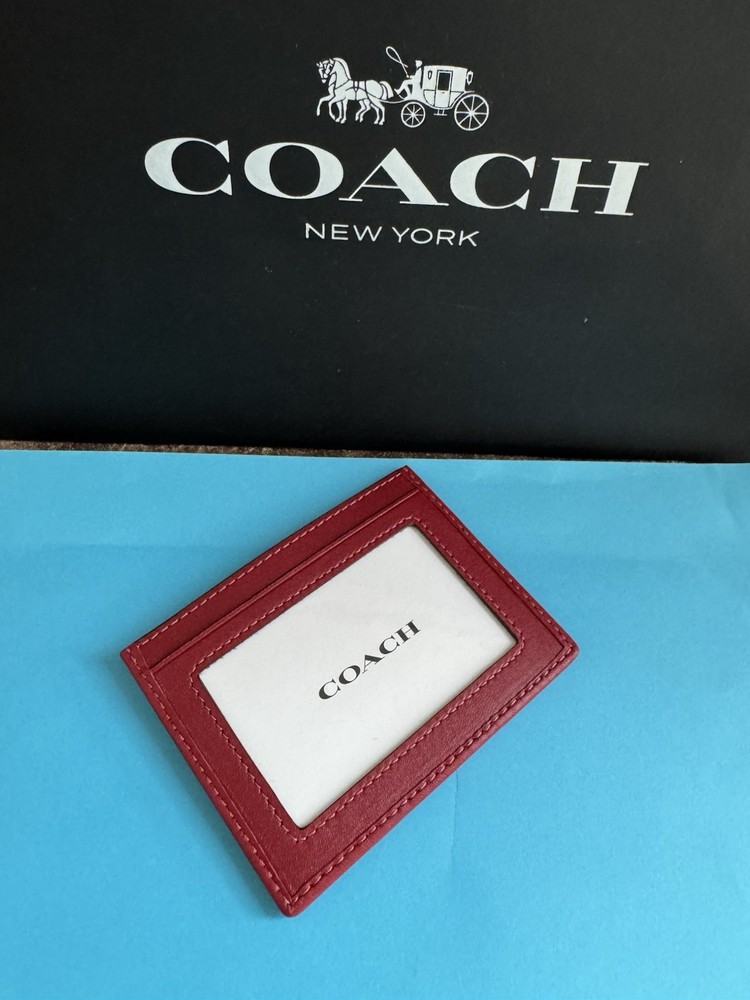 NWT Coach Slim Id Card Case In Signature Denim Ruby Red