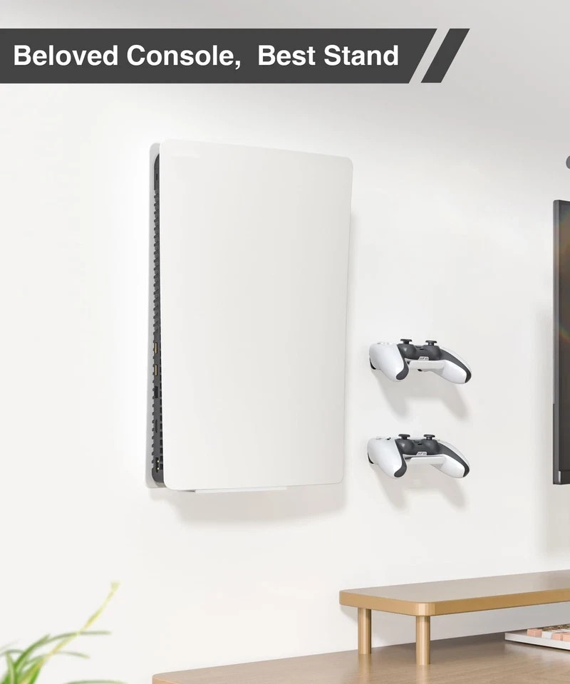 Upgraded Adjustable Console Holder Wall Mount for PS5: Black Gaming White