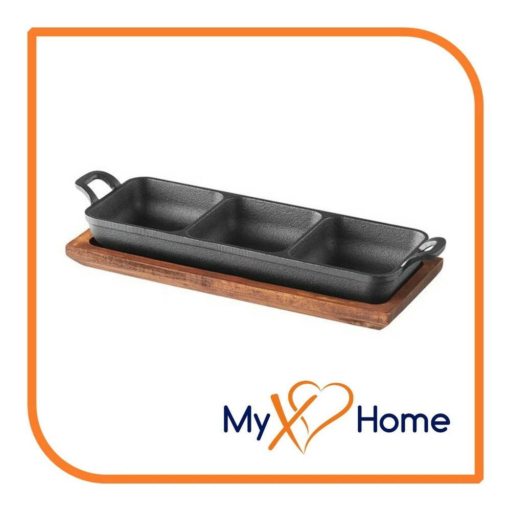 3 Compartment Pre-Seasoned Rectangular Mini Cast Iron Divided Server (1 Server)