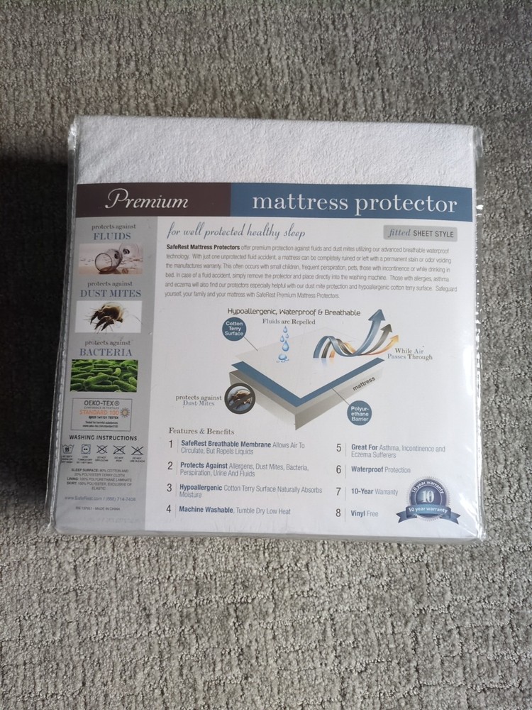 SafeRest Premium Mattress Protector King Waterproof Cotton White