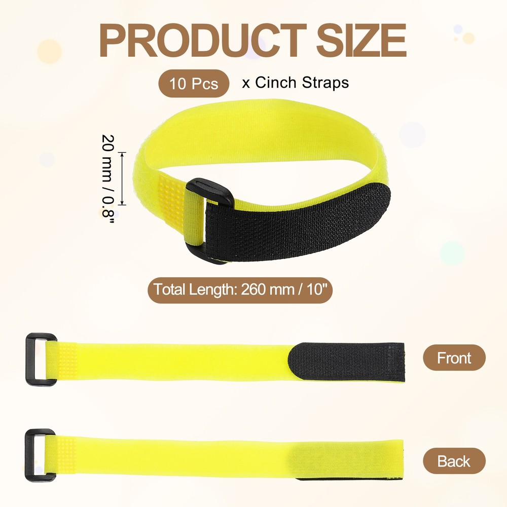10pcs Reusable Cinch Straps 0.8"x10" Hook and Loop Cable Securing Straps, Yellow
