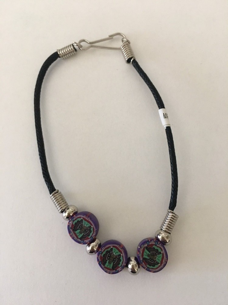 Bracelet Cord Blue Butterfly Beads 8"