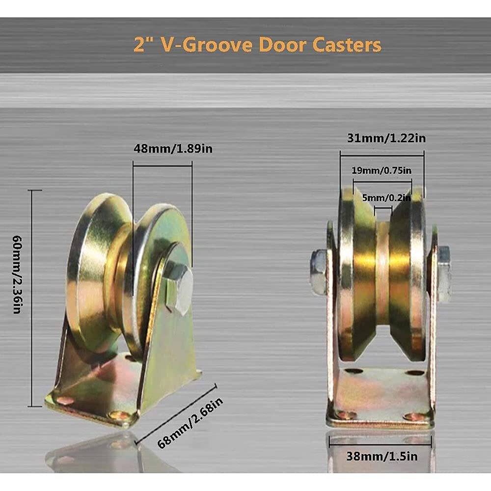4 Pack 2" V-Type Groove Wheel Rigid Caster with Bracket for Rolling Slding Gate