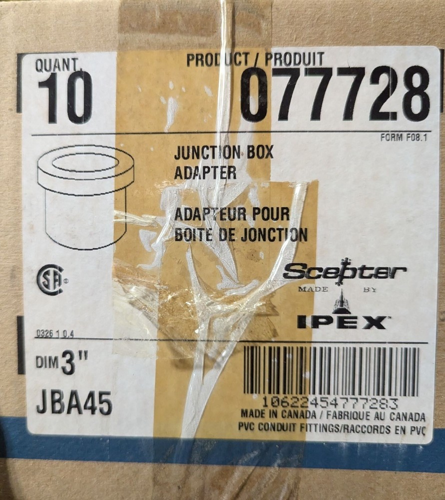 Scepter IPEX JBA45 3" Junction Box Adapter Case of 10