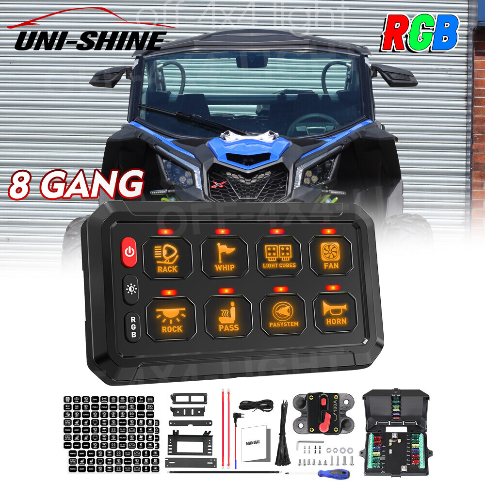 Wireless RGB 8Gang Switch Panel LED work Light bar UTV for Can-Am Maverick X3 RR
