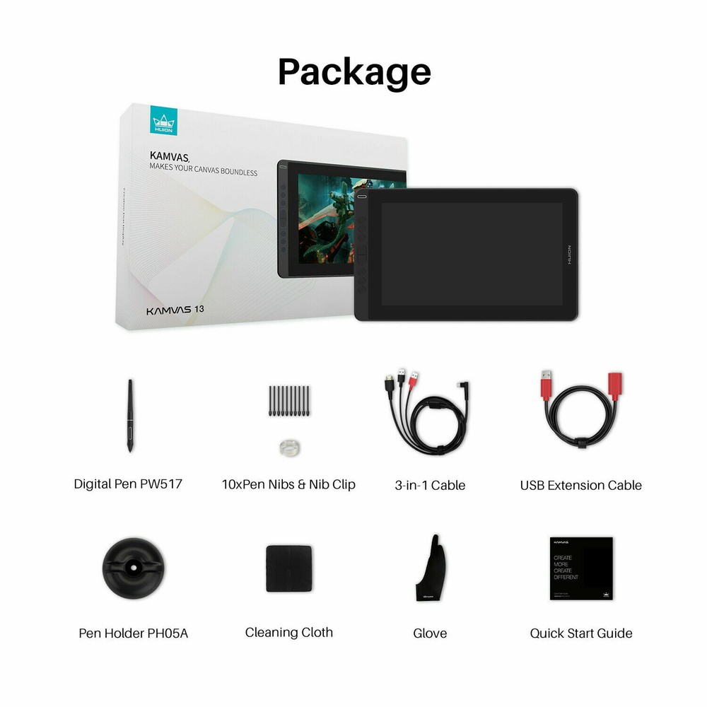 HUION KAMVAS 13 Graphics Drawing Tablet Tilt Battery-free Pen Android Support