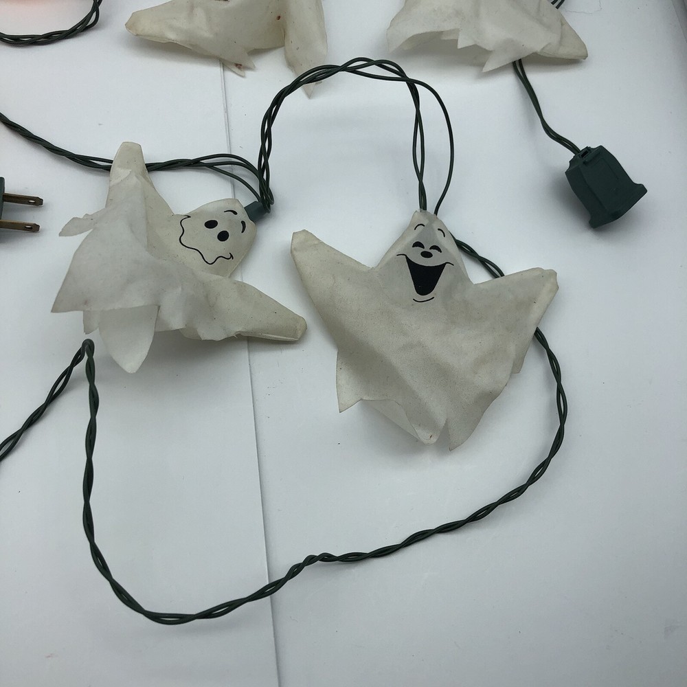 Vintage Halloween string light Ghosts & Pumpkin blow mold Stained ghosts