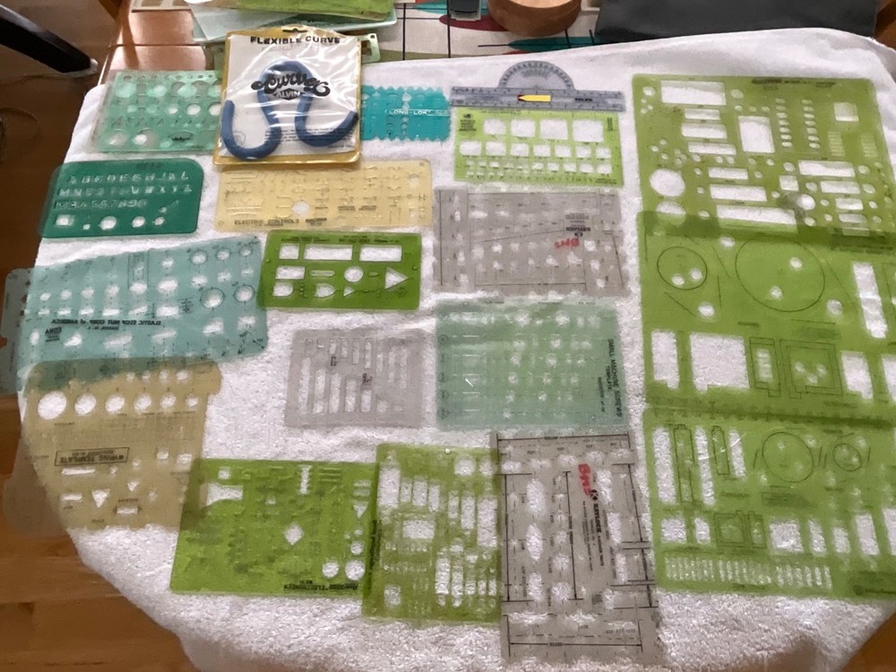 huge lot of 33 assorted drafting drawing templates and tools