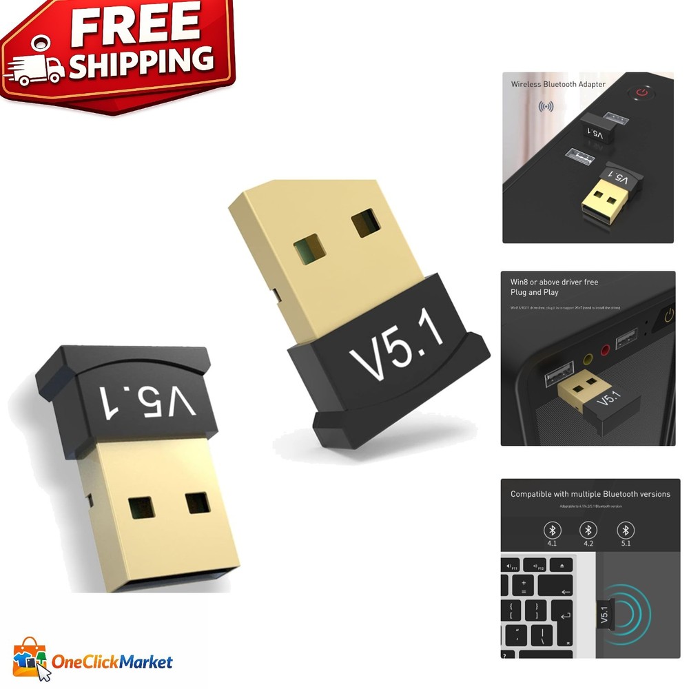 Enhanced Bluetooth 5.1 EDR USB Adapter - 2 Pack for Stable Wireless Connections