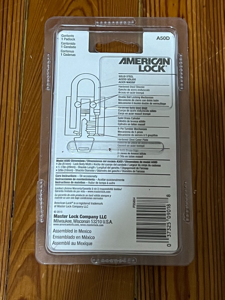 American Lock A50 Padlock Keyed Different Standard Shackle Rectangular Steel