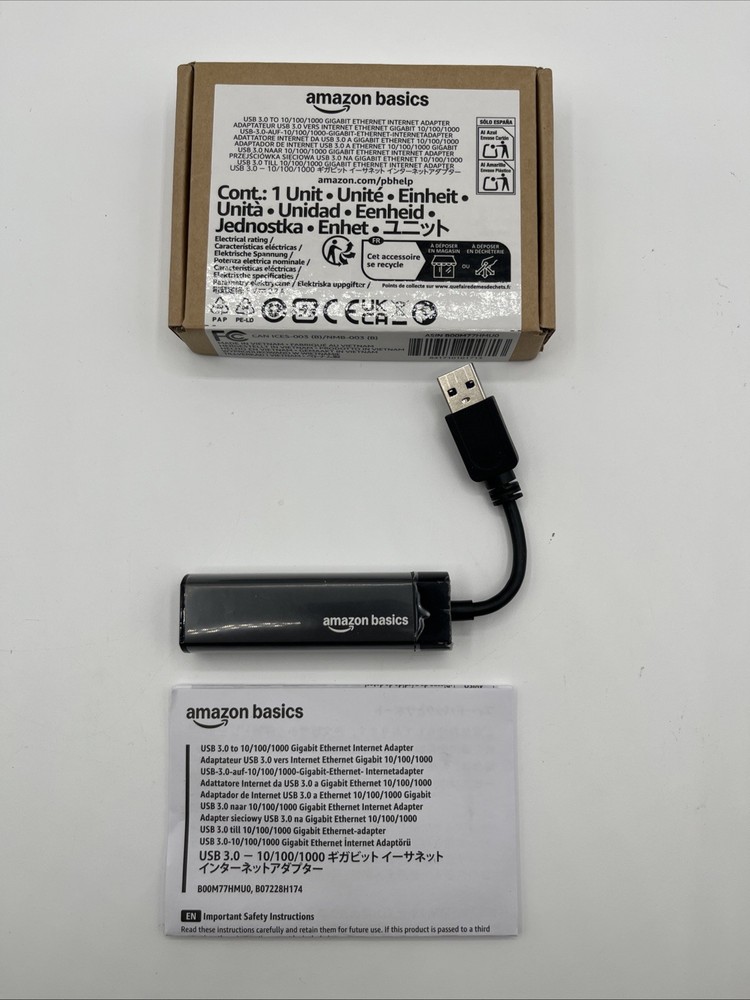 Amazon Basics USB 3.0 to 10/100/1000 Gigabit Ethernet Internet Adapter