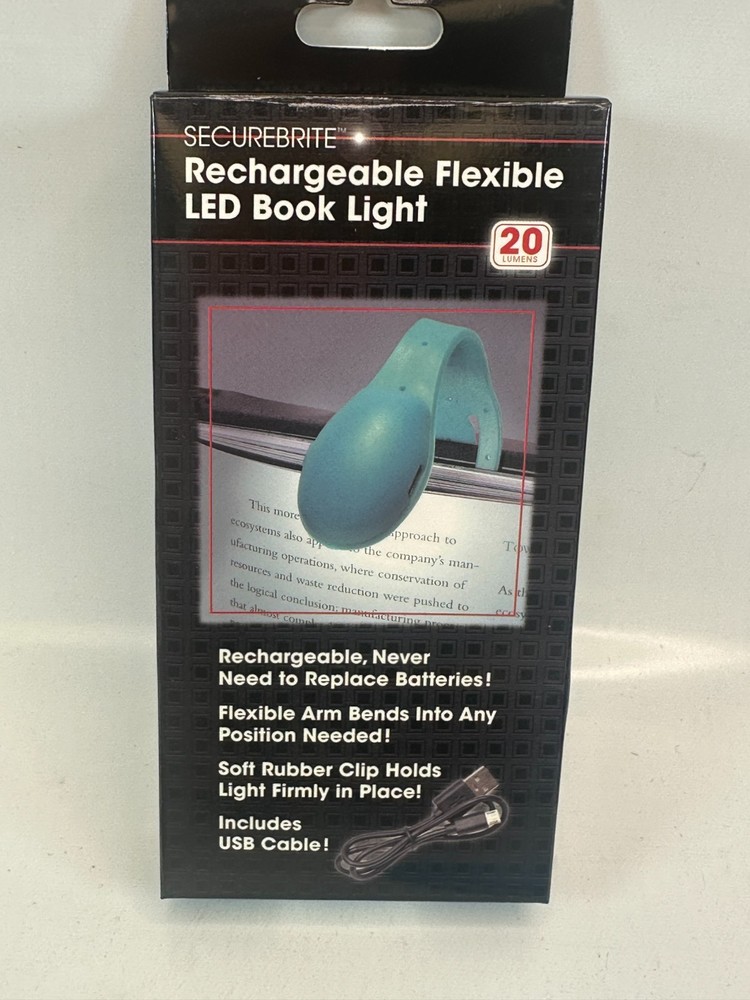 Securebright BK3012RBR Flexible LED Book Light Teal Blue USB Cable - New
