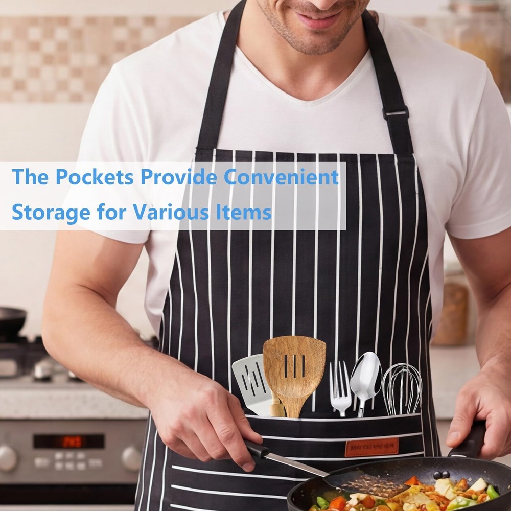 2 Pack Adjustable Kitchen Aprons with 2 Large Pockets – Unisex Chef Cookin