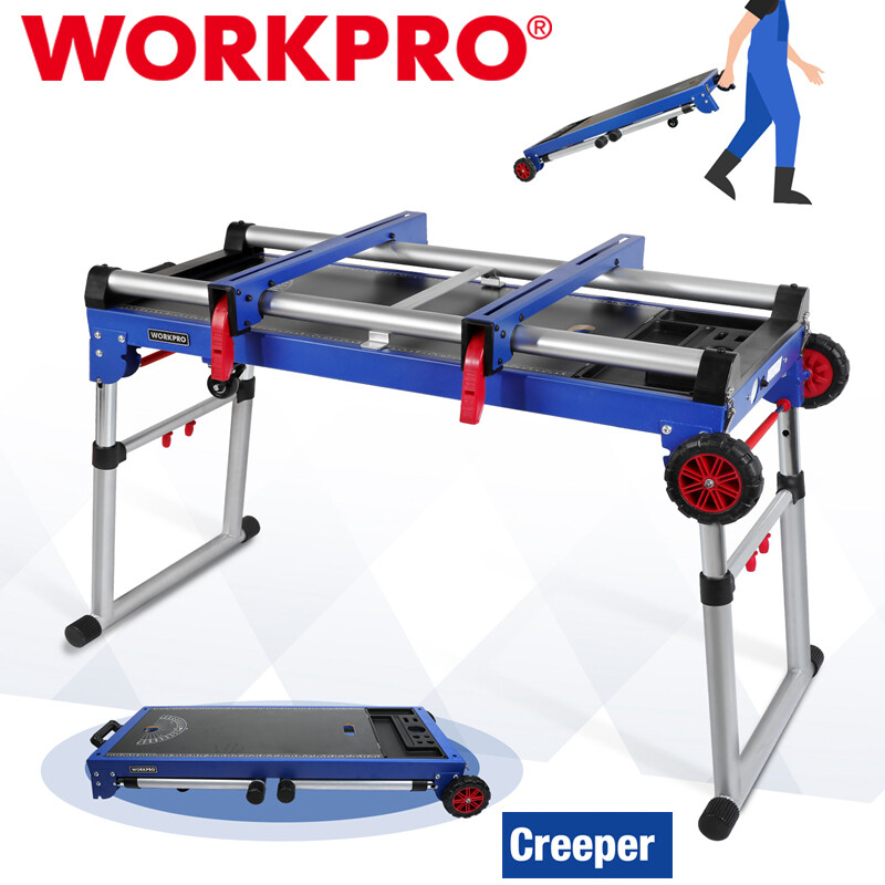 WORKPRO 5-in-1 Workbench Miter Saw Stand Quick Folding Work Table Creeper Dolly