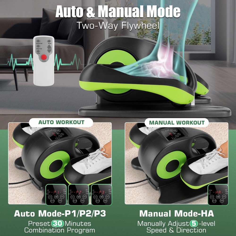 Under Desk Elliptical Machine, Compact Electric Seated Pedal Exerciser with LCD⚡