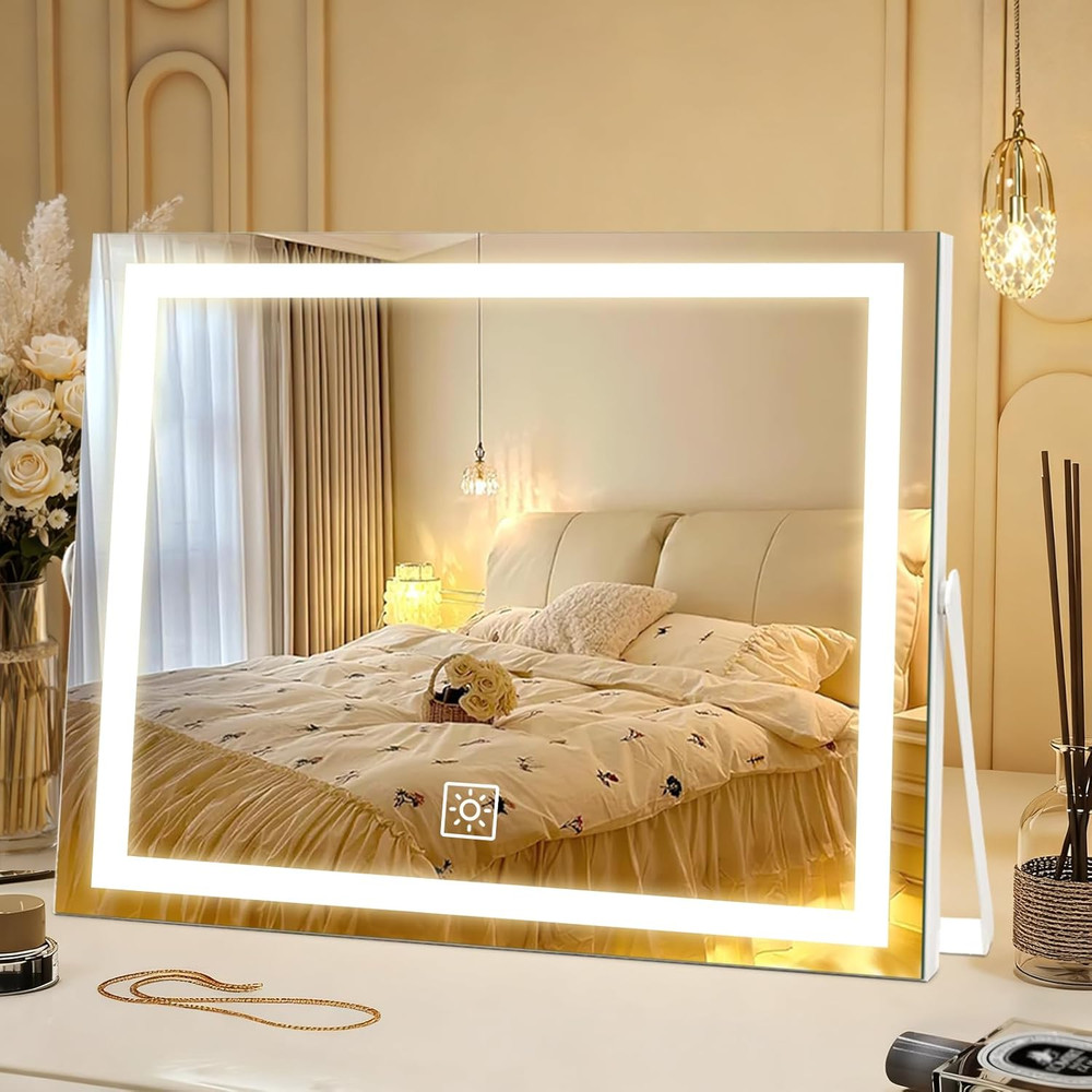 14-Inch LED Vanity Makeup Mirror with Dimmable Touch Control and 360° Rotation