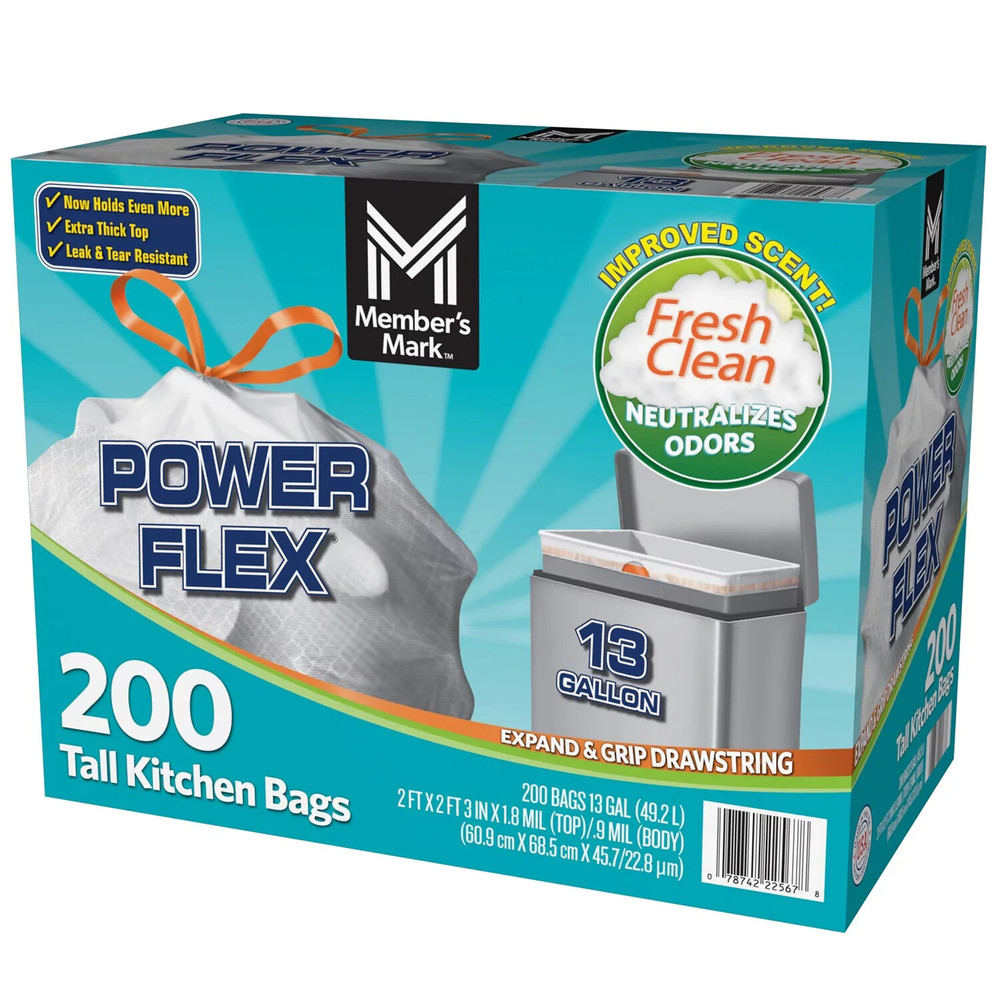Member'S Mark Power Flex Tall Kitchen Drawstring Trash Bags, Fresh Scent (13 Gal