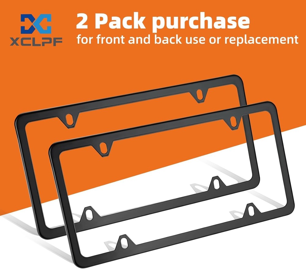 Black Matte License Plate Frames 2 Pack, Stainless Steel