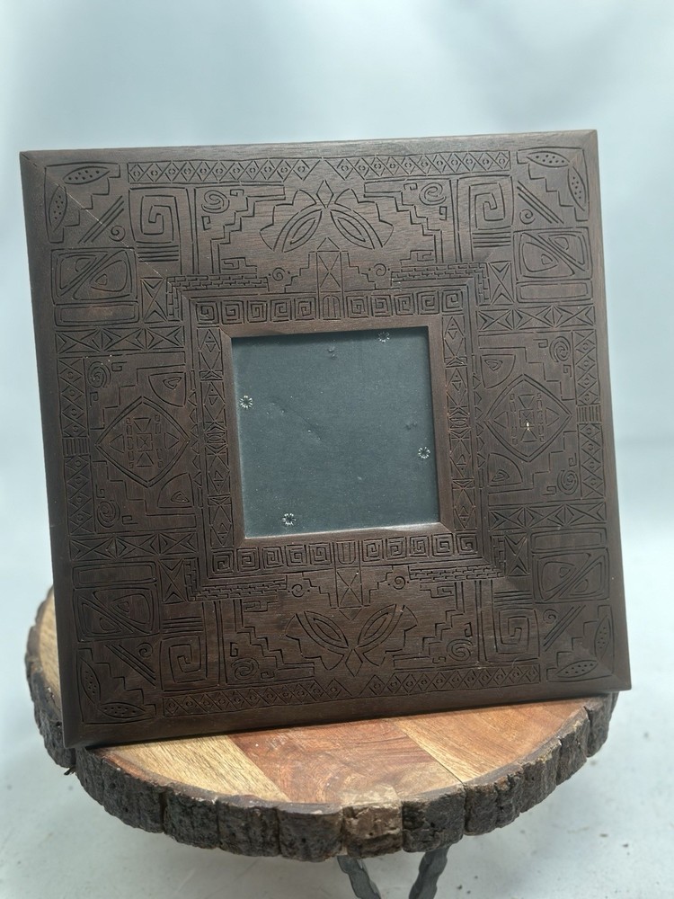 Amerigo By Lasercraft 9” Square Frame Rustic Solid Wood Engraved Abstract