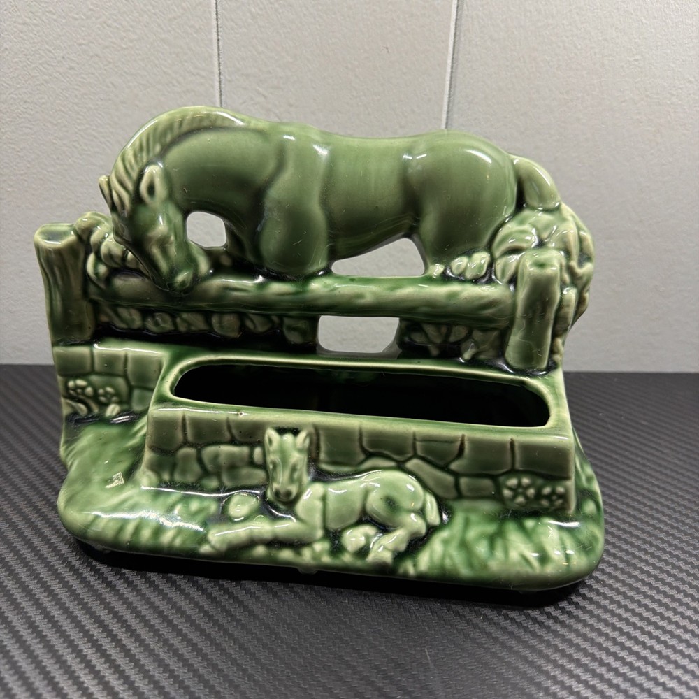Mare & Foal Pottery Planter Green 8" Long 5 1/2" Tall 1B