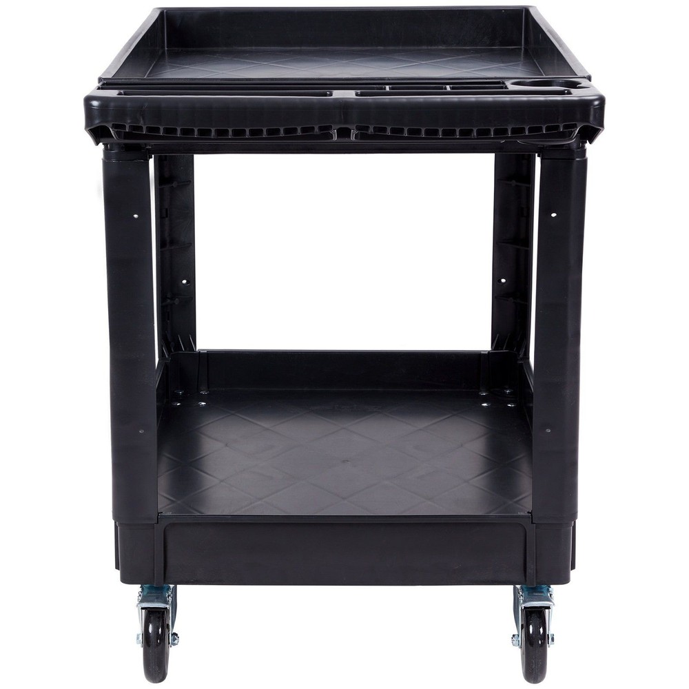 Durable 2-Tier Plastic Cart 550lb Capacity Ergonomic Handle & Storage