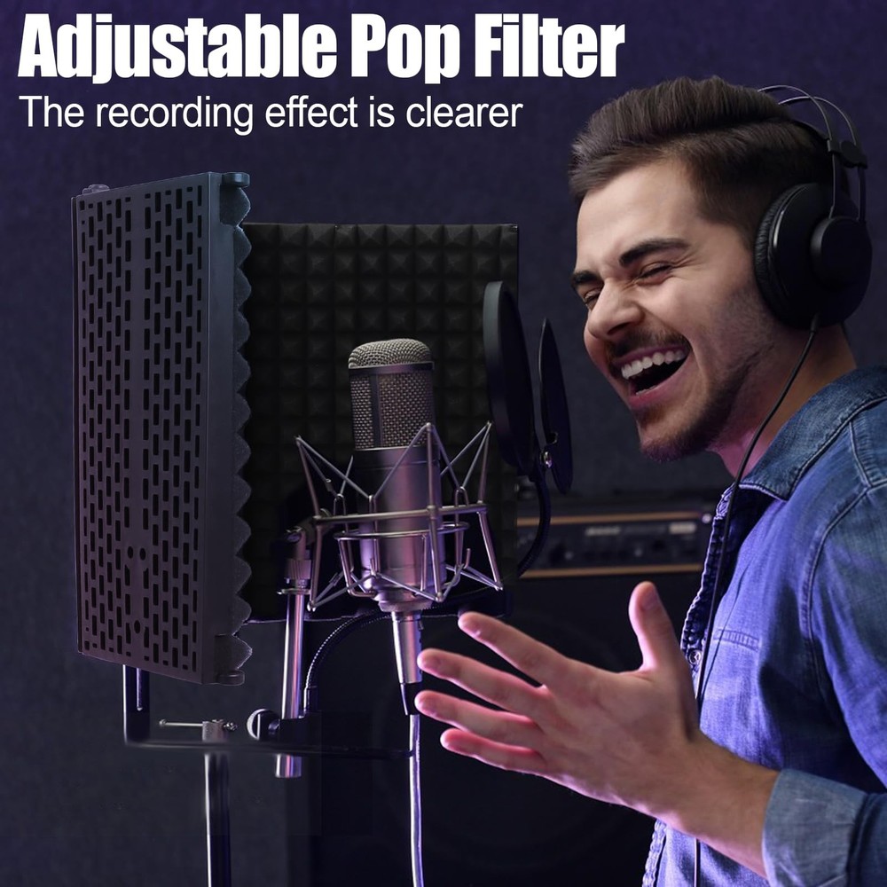 5-Panel Microphone Isolation Shield with Pop Filter and Tripod Stand
