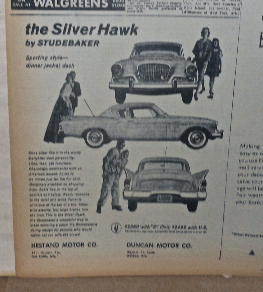 1959 newspaper ad for Studebaker - Silver Hawk sporting style dinner jacket dash