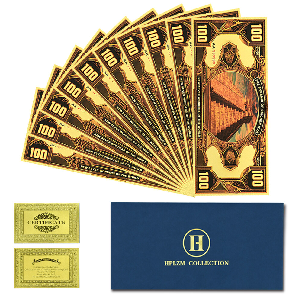 10pcs in Envelope Mexico Chichen Itza Seven Wonders Gold Foil Plastic Banknotes