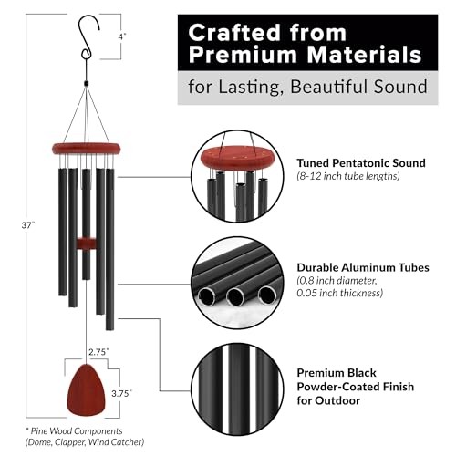 Wind Chimes for Outside - 37" Large Deep Tone Wind Chimes, Elegant Black