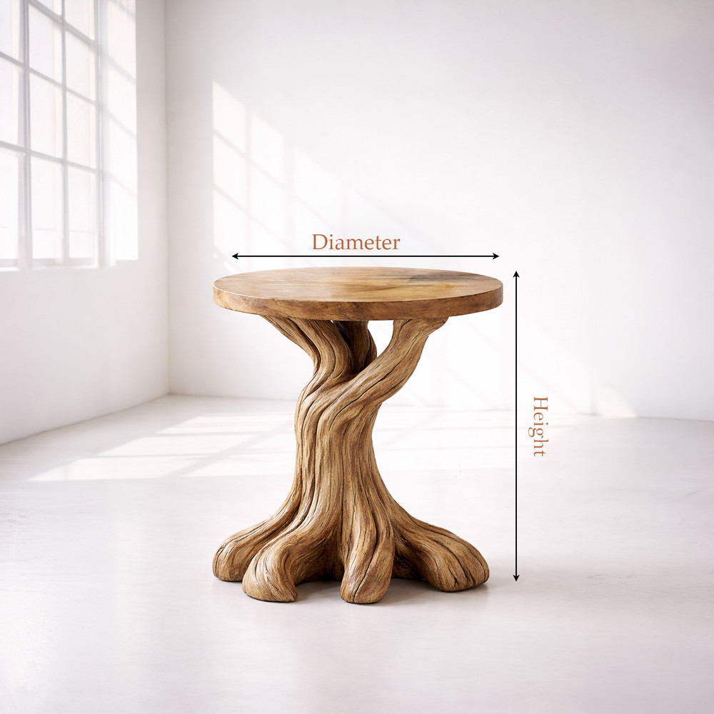 Wood Side Table Rustic Solid Wood Tree Root Base Round Top Handmade End Table