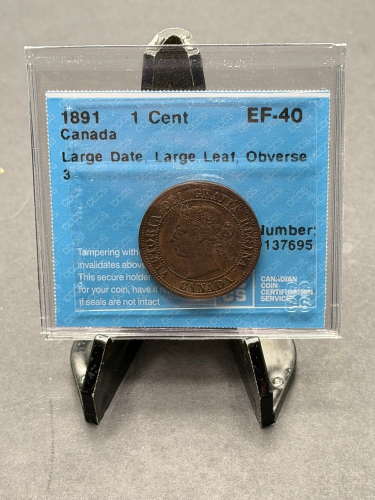 1891 Canada 1 cent  LD LL Obverse 3 CCCS Graded EF-40