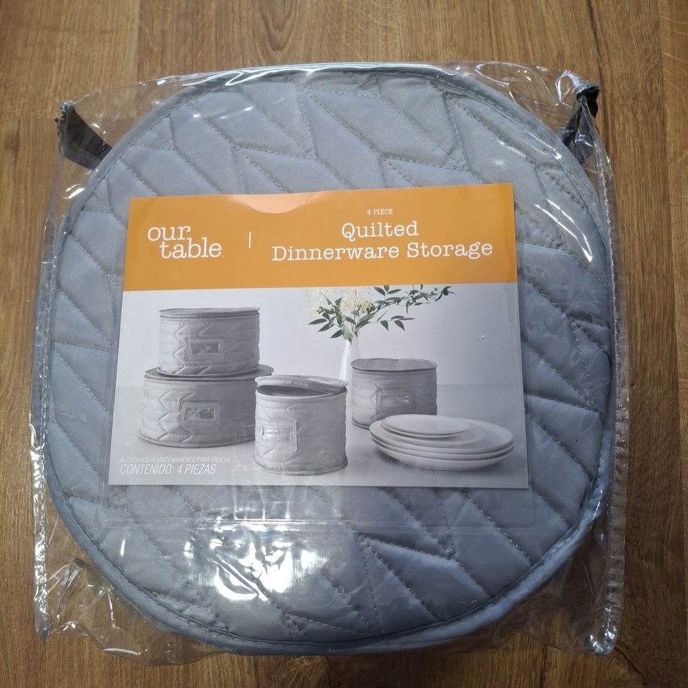 Our Table 4 Piece Quilted Dinnerware Storage Plate Dividers Gray New