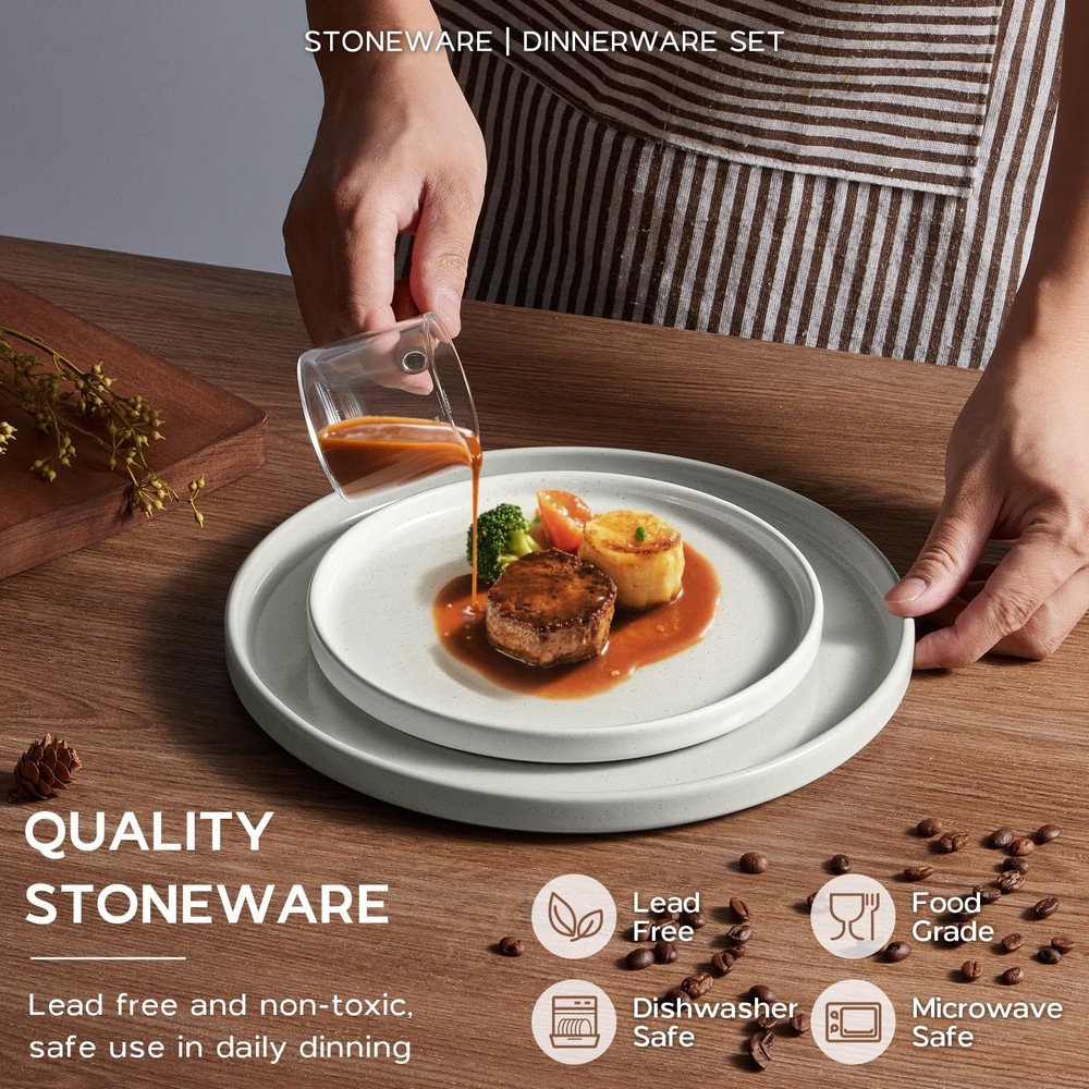 Stoneware Dinnerware Sets for 2, Speckled Plates and Bowls, 8 Pieces Ceramic ...