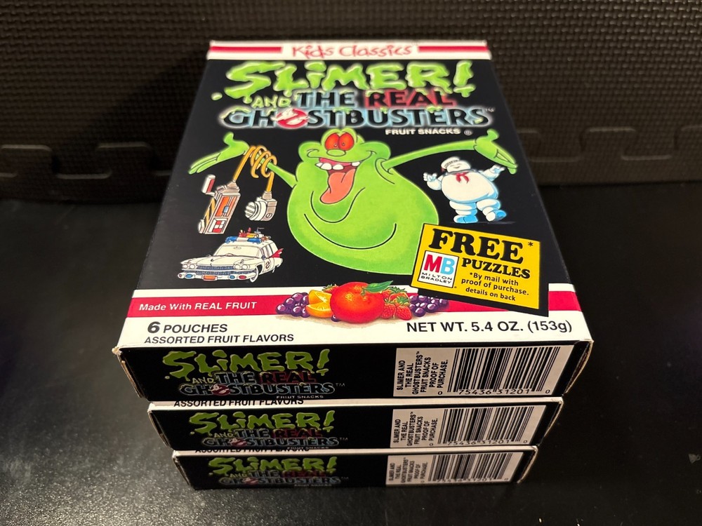 Slimer and the Real Ghostbusters fruit snacks - All 3 repro novelty boxes