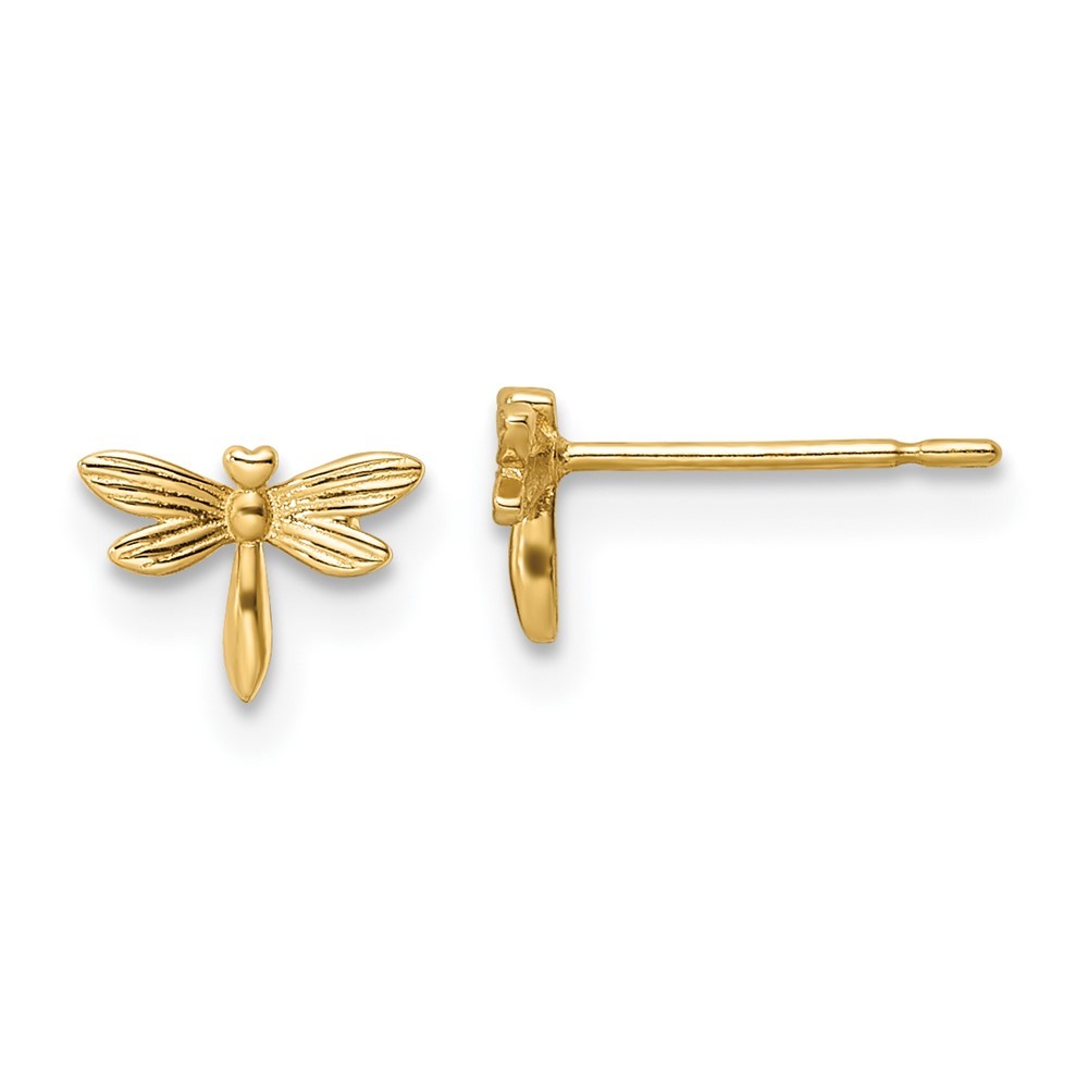 14k Yellow Gold Dragonfly Childrens Stud Earrings