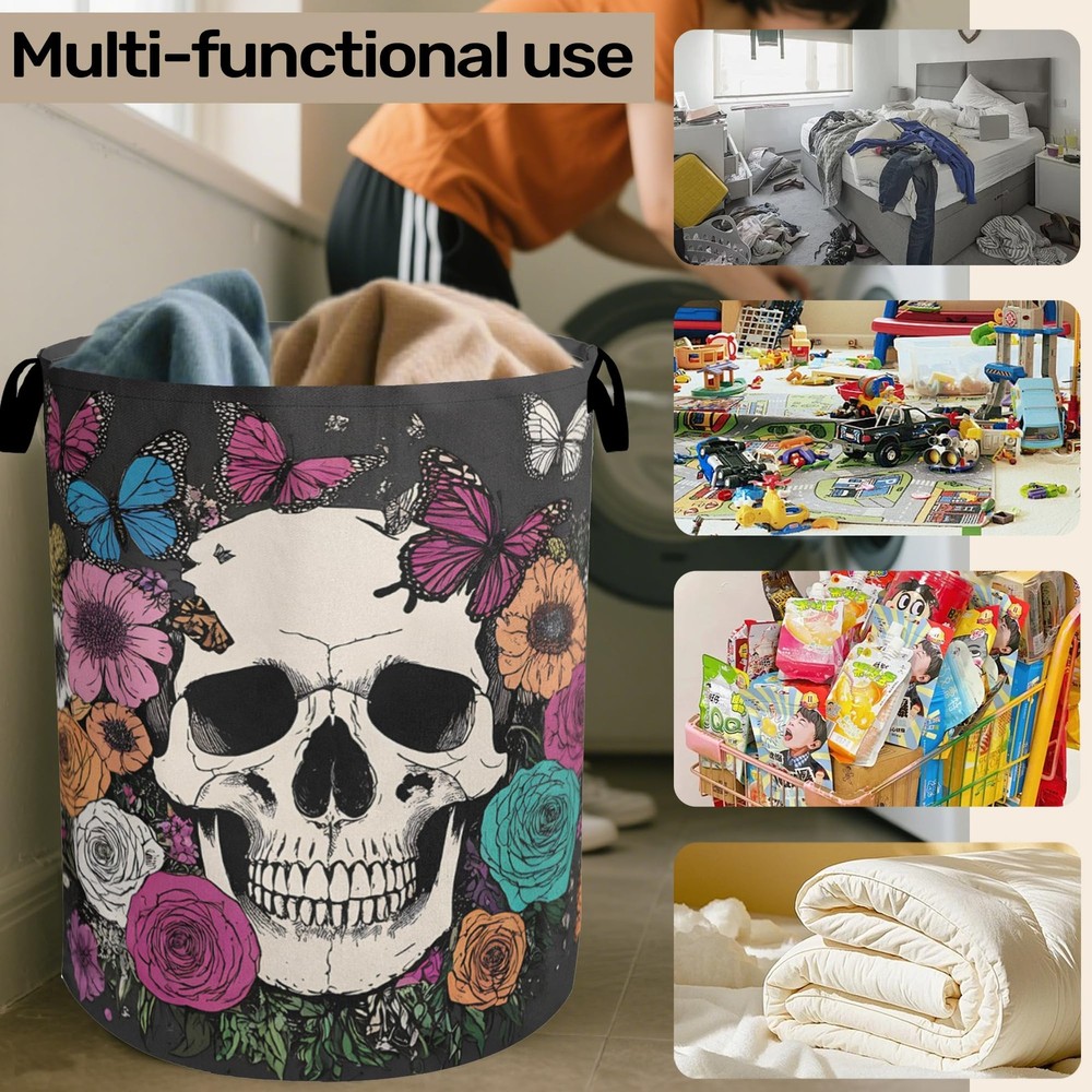 Skull Gothic Laundry Hamper - Foldable Waterproof Fabric Laundry Basket with ...