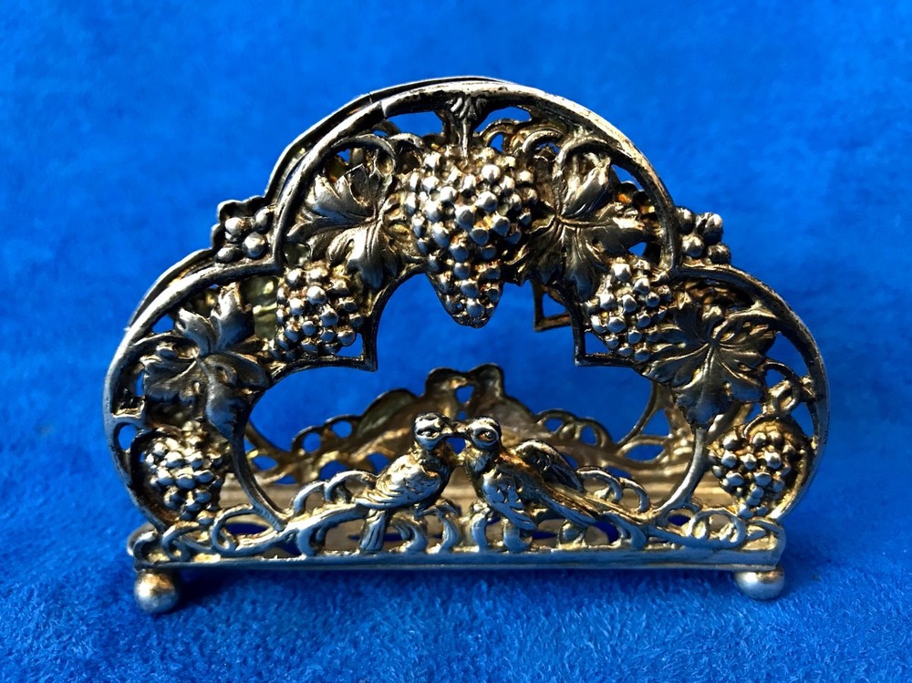 Antique 800 Silver Germany Napkin Holder Repousse Grape Birds
