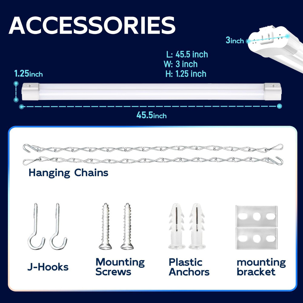 2 Pack 4FT Linkable LED Shop Light for Garage, 4400Lm, 4FT 42W Utility Light Fix