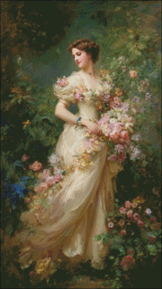 Floral Crowned Princess - DIY Chart Counted Cross Stitch Patterns Needlework DMC