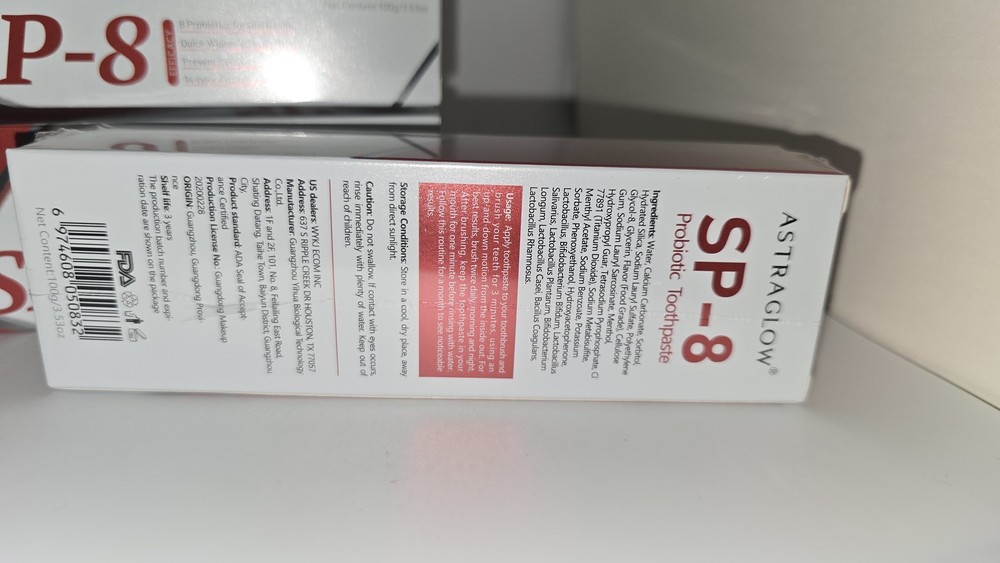 3 Pack ASTRAGLOW SP-8 Probiotic Toothpaste Whitening 3.5 oz Ea Exp 03/28