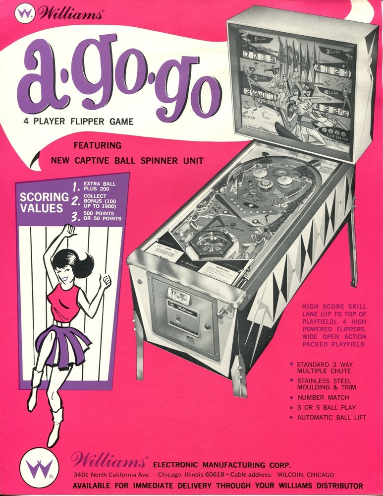A Go Go Williams Pinball Flyer/ Brochure / Ad Mint